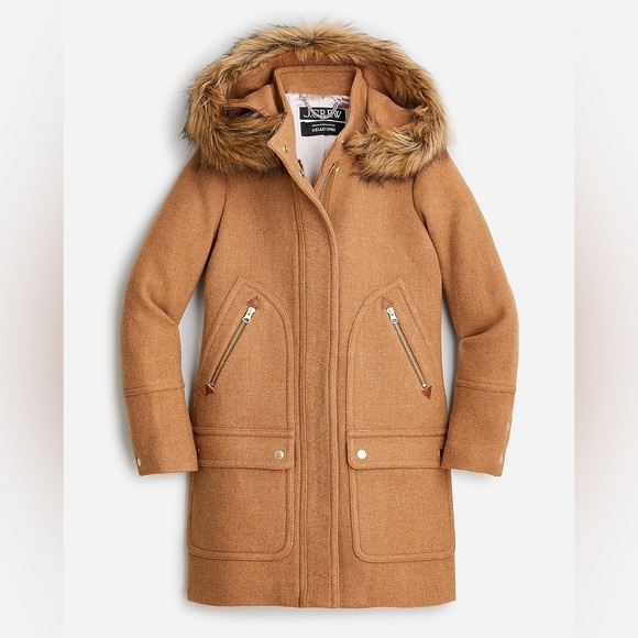 J Crew Stadium Cloth Italian Wool Hooded Coat Size 6 Tan - Picture 1 of 4